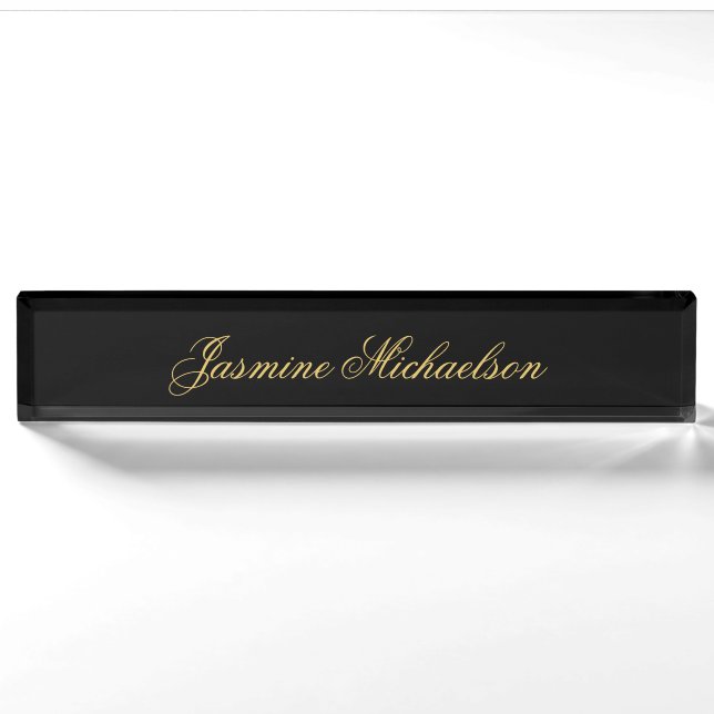 Liebliche Schicke Kalligrafie Name Schwarz & Gold Namensplakette (Vorderseite)