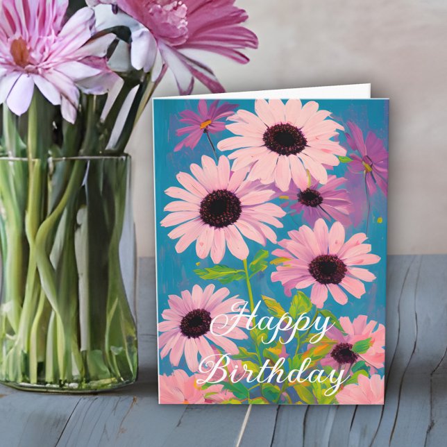 Liebliche Spring Pink Daisies Happy Birthday Card Karte (Von Creator hochgeladen)