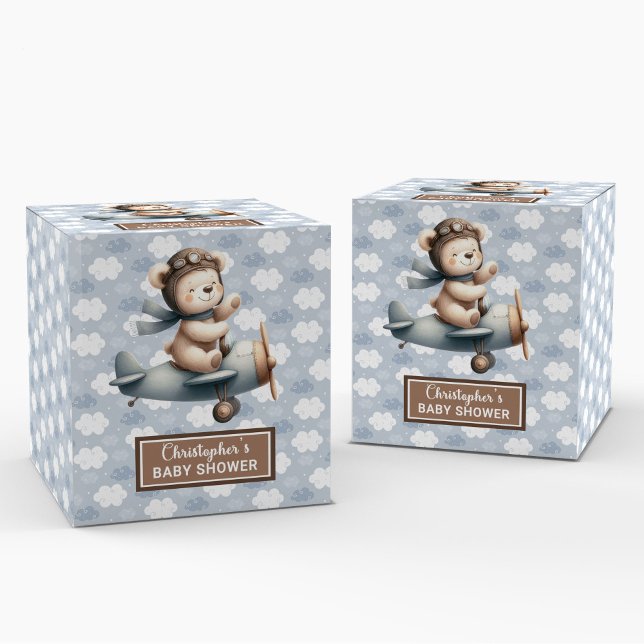 Liebliche Teddy Bear Pilot Blue Baby Fevor Box Geschenkschachtel (Lovely Teddy Bear Pilot Blue Baby Favor Box)