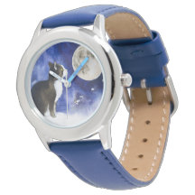 Liebliche Tuxedo Cat und Vollmond Watch