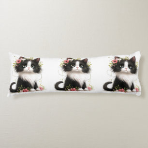 Liebliche Tuxedo Kitten mit Blume Kissen Kissen