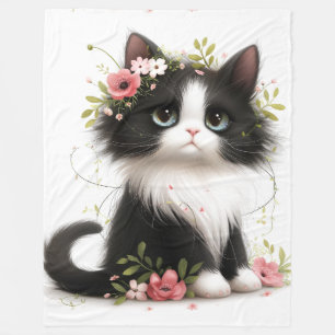 Liebliche Tuxedo Kitten mit Blume Kissen Kissen Fleecedecke