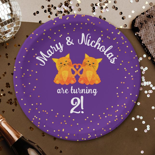 Liebliche Twins Geburtstag Kätzchen Cartoon Party  Pappteller (Von Creator hochgeladen)