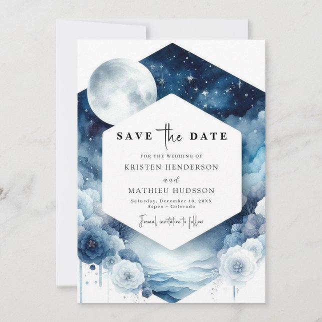 Liebliche Typografie Moonlit Wedding Save The Date (Vorderseite)