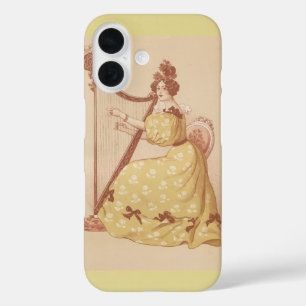 Liebliche Vintage Dame, die Musik auf Harfe spielt iPhone 16 Hülle
