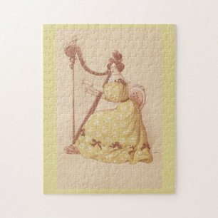 Liebliche Vintage Dame, die Musik auf Harfe spielt Puzzle