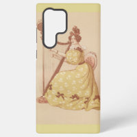 Liebliche Vintage Dame, die Musik auf Harfe spielt