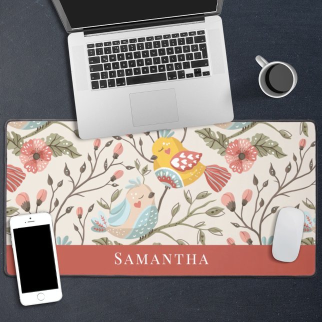 Liebliche Vögel mit Blumenbezeichnungen Schreibtischunterlage (Von Creator hochgeladen)