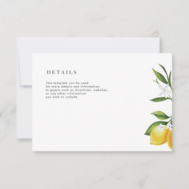 Liebliche Wasserfarbenlemon-Hochzeitskarte RSVP Karte (Vorderseite)
