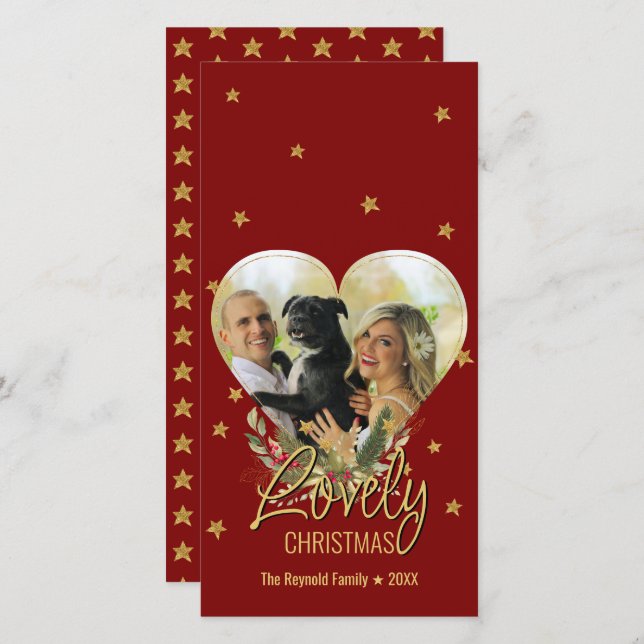 Liebliche Weihnachts Gold Heart Foto Glitzer Star (Vorne/Hinten)