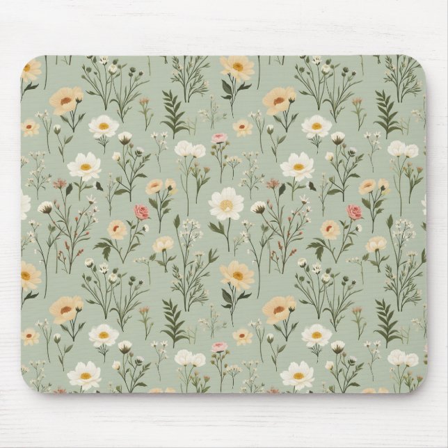Liebliche Wiesenblumen auf Grün Mousepad (Vorne)
