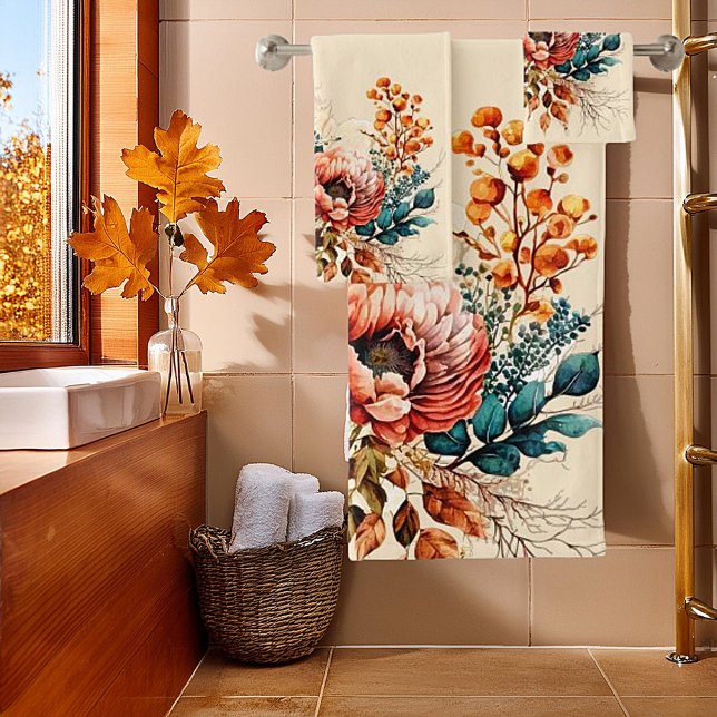 Lieblicher Boho Fall Bouquet Badhandtuch Set (Von Creator hochgeladen)
