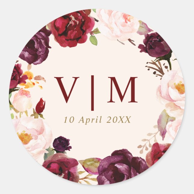 Lieblicher Bordeaux-Hochzeitsticker Runder Aufkleber (Vorderseite)