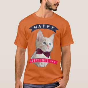 Lieblicher Bow-Krawatte Cat Happy Valentines Day T-Shirt