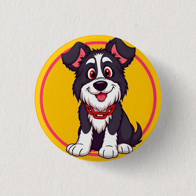 Lieblicher Cartoon Hund lächelt fröhlich Button (Vorderseite)