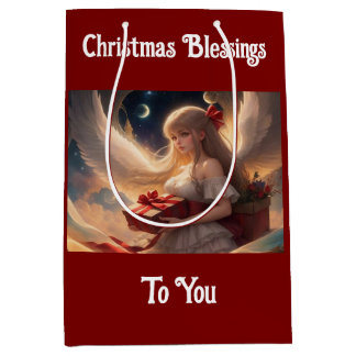 Lieblicher Engel mit Geschenktasche Mittlere Geschenktüte