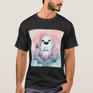 Lieblicher Geist mit Kaffee hält Spooky Season Kaf T-Shirt