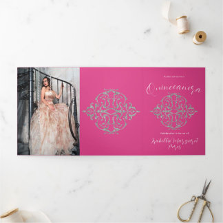 Lieblicher Glitzer Quinceanera Dreifach Gefaltete Einladung
