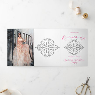 Lieblicher Glitzer Quinceanera Dreifach Gefaltete Einladung