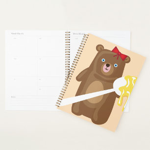 Lieblicher Honigbär mit Löffel und Rotem Bow Planer