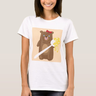 Lieblicher Honigbär mit Löffel und Rotem Bow T-Shirt