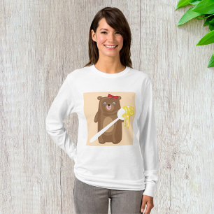 Lieblicher Honigbär mit Löffel und Rotem Bow T-Shirt