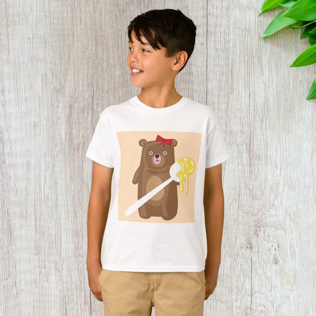 Lieblicher Honigbär mit Löffel und Rotem Bow T-Shirt (Von Creator hochgeladen)