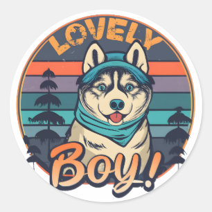 Lieblicher Junge Cool Vintag Retro Husky Welpe Runder Aufkleber
