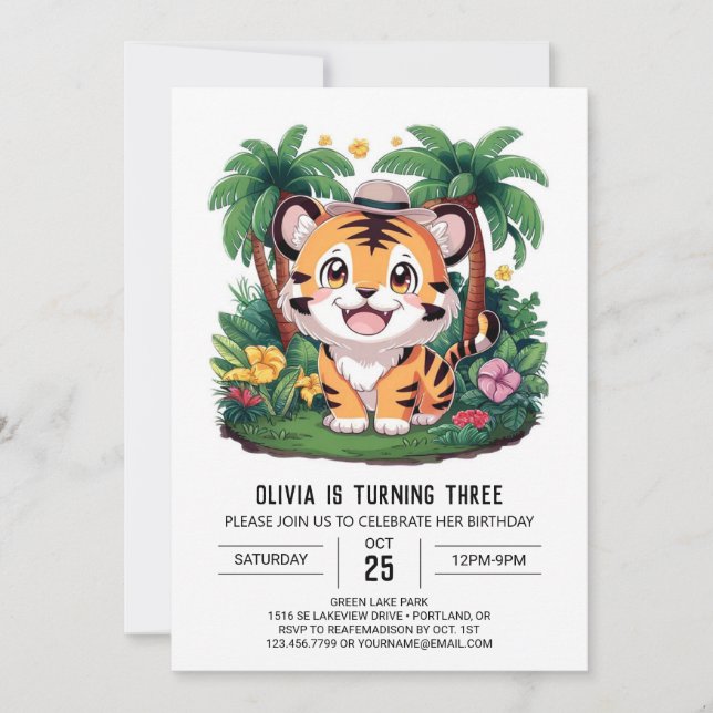 Lieblicher kleiner Tiger Digital Geburtstag Einladung (Vorderseite)
