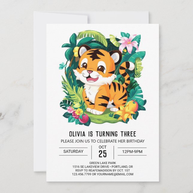 Lieblicher mystischer Tiger Digital Geburtstag Einladung (Vorderseite)