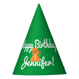 Lieblicher Niedlicher Cartoon Orange Kitten Green Partyhütchen