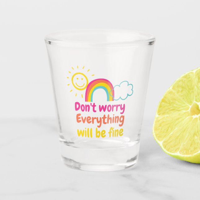 Lieblicher Regenbogen, Sonne und Wolke Schnapsglas (Vorderseite)