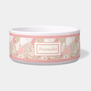 Lieblicher rosa Muster Quilt Herz Muster Katze Hun Napf