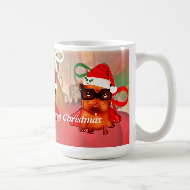 Lieblicher Santa-Bulldog mit Weihnachtsmannmütze Tasse (Rechts)
