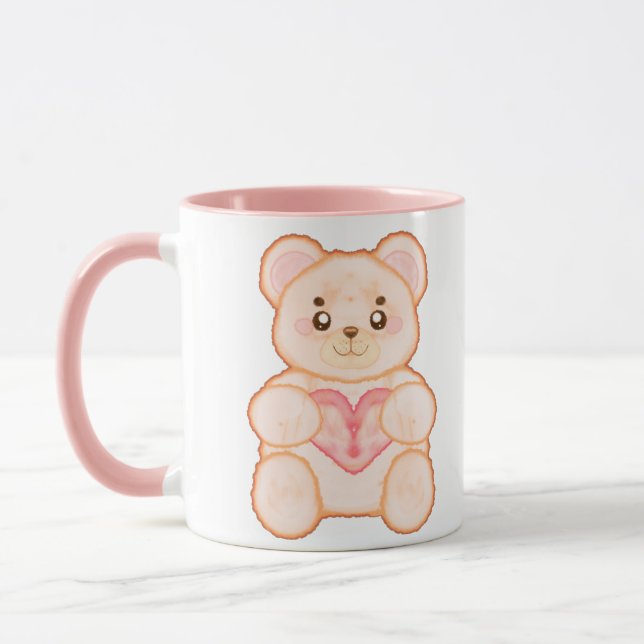 Lieblicher Valentintagsbär mit rotem Herzen Tasse (Links)