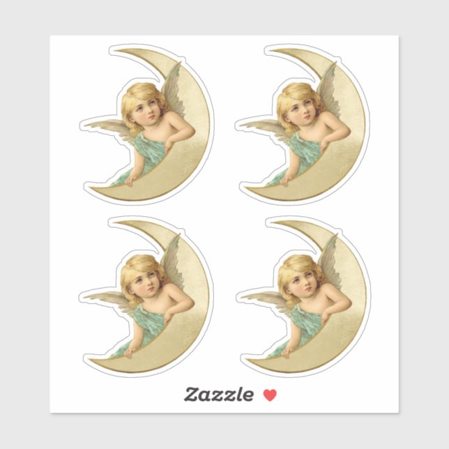 Lieblicher Viktorianischer Engel, der auf dem Mond Aufkleber (Blatt)
