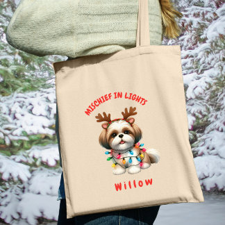 Lieblicher Wasserfarben Shih Tzu Weihnachtsleuchte Tragetasche
