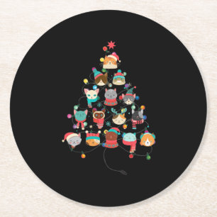 Lieblicher Weihnachtsbaum der Katze, gedeckt von h Runder Pappuntersetzer