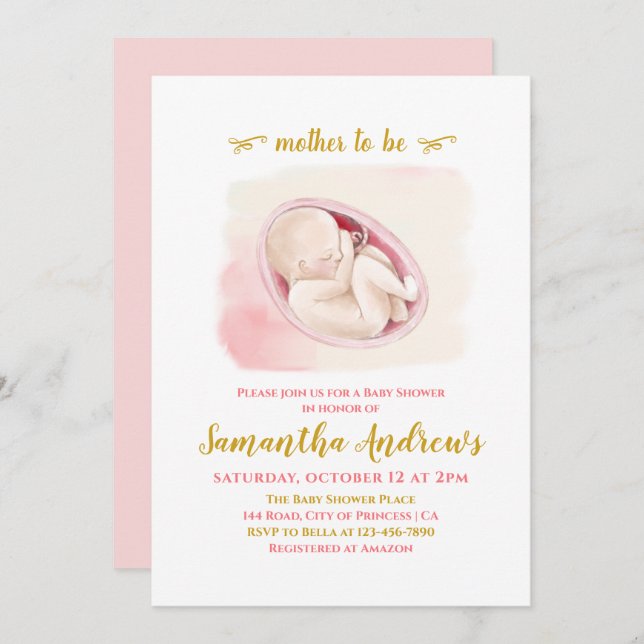 Liebliches Baby im weiblich Zeichnend Babydusche I Einladung (Vorne/Hinten)