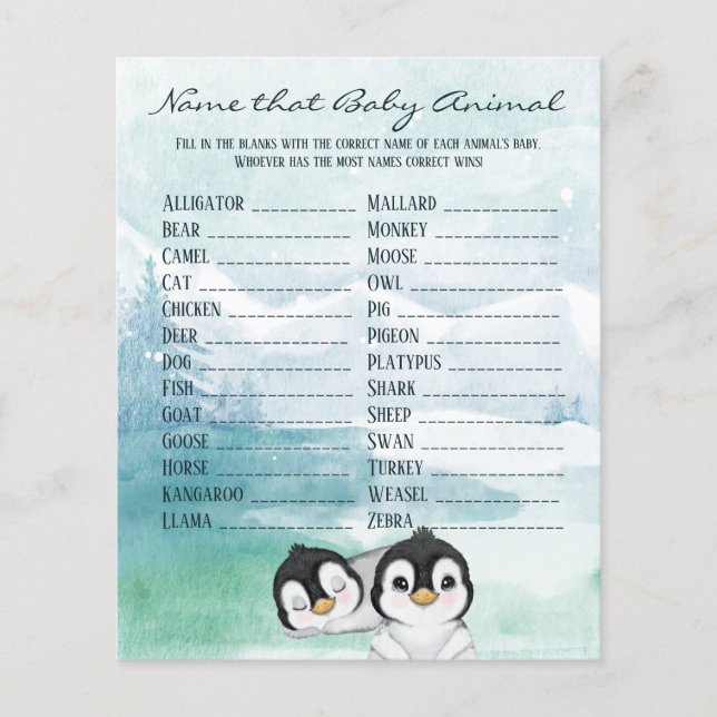 Liebliches Baby Pinguins Baby Animal Name Game Flyer (Vorne)