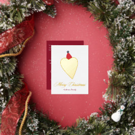 Liebliches Goldenes Herz mit Weihnachtshut White Folien Feiertagspostkarte