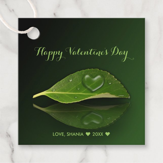 Liebliches herzförmiges Wassertropfen auf dem Leaf Geschenkanhänger (Vorderseite)