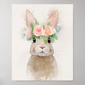Liebliches Kaninchen mit Blume Crown Portrait Poster