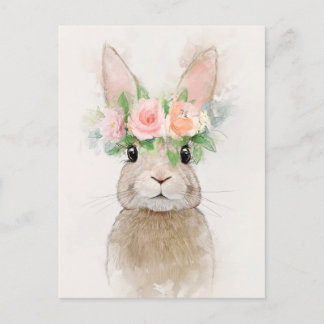 Liebliches Kaninchen mit Blume Crown Portrait Postkarte
