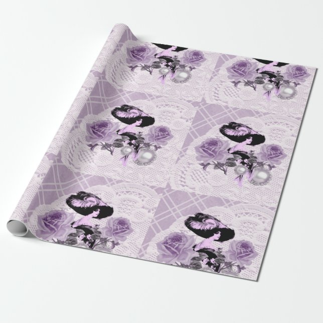 Liebliches Lavendel Lady Vintag Lace Wrapping Pape Geschenkpapier (Ungerollt)