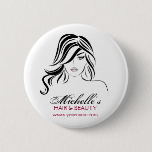 Liebliches Mädchen mit glattem Haar und Makeup-Sym Button