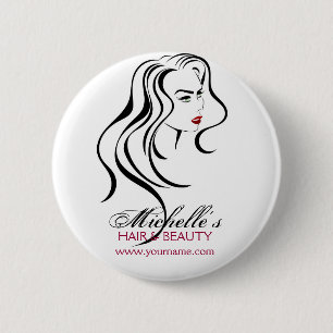 Liebliches Mädchen mit glattem Haar und Makeup-Sym Button