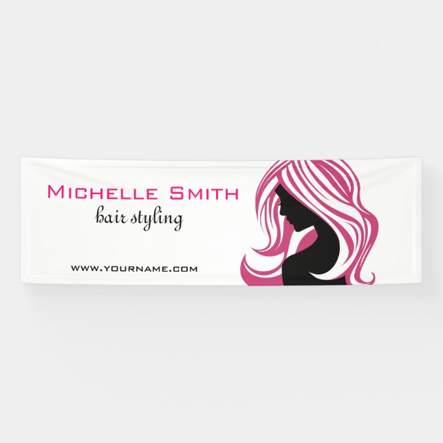 Liebliches Mädchen mit rosa Haar Haarstyling Brand Banner (Horizontal)