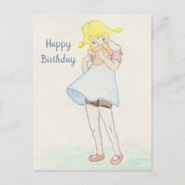 Liebliches Mädchen mit Teddybär Postkarte (Vorderseite)