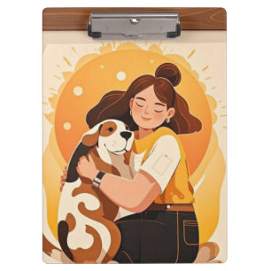 Liebliches Mädchen und Hundehug Klemmbrett